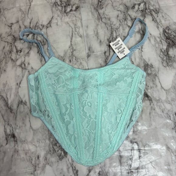 Urban Outfitters Out from Under Light Blue Lace Boned Corset Top size medium NWT - Picture 1 of 3